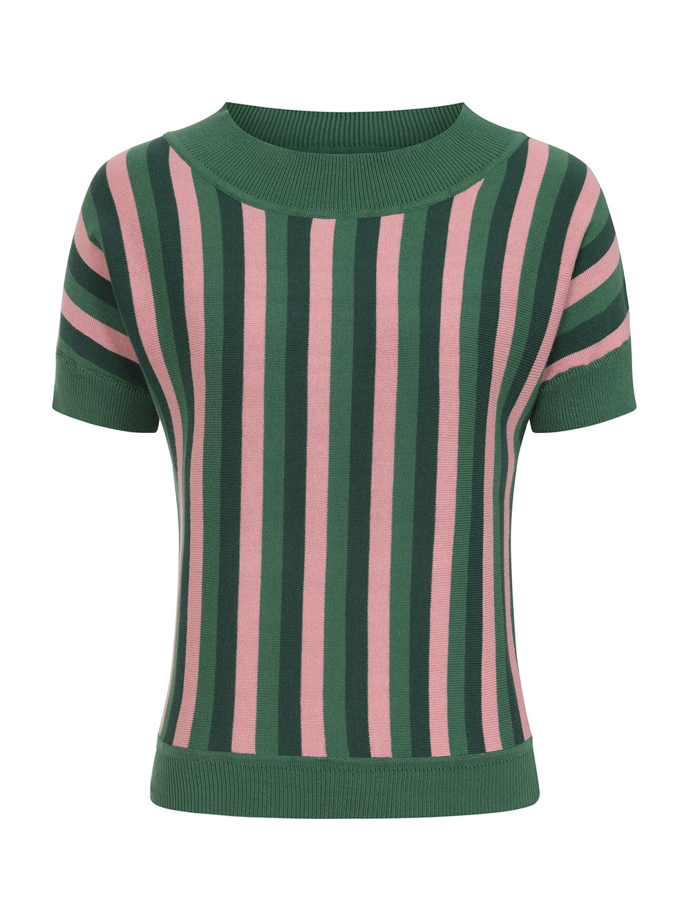 Collectif Joy Striped Knitted Sweater 40s retro vintage knit top jumper in green and pink stripes retro vintage pinup blouse Canadian Pin-Up Shop Suzie's Bombshell Boutique