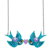 Erstwilder Mimsy Piper and Pal Necklace acrylic resin lovebird necklace in blue and purple retro vintage pinup jewellery Canadian Pin-Up Shop Suzie's bombshell Boutique