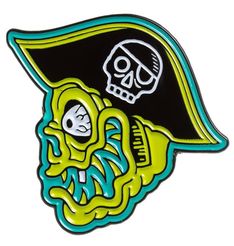 Sourpuss Fink Island Enamel Pin Sourpuss Canada metal brooch of zombie pirate in green and turquoise rock and roll badass goth rockabilly punk altfashion metal pin Canadian Pin-Up Shop Suzie's Bombshell Boutique Port Dover