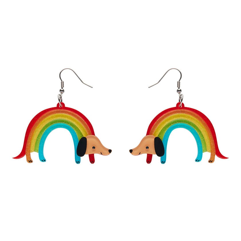 Erstwilder Rainbow Ruff Earrings weiner dog puppy earrings lgbtq love is love acrylic resin pinup jewellery Suzie's Bombshell Boutique