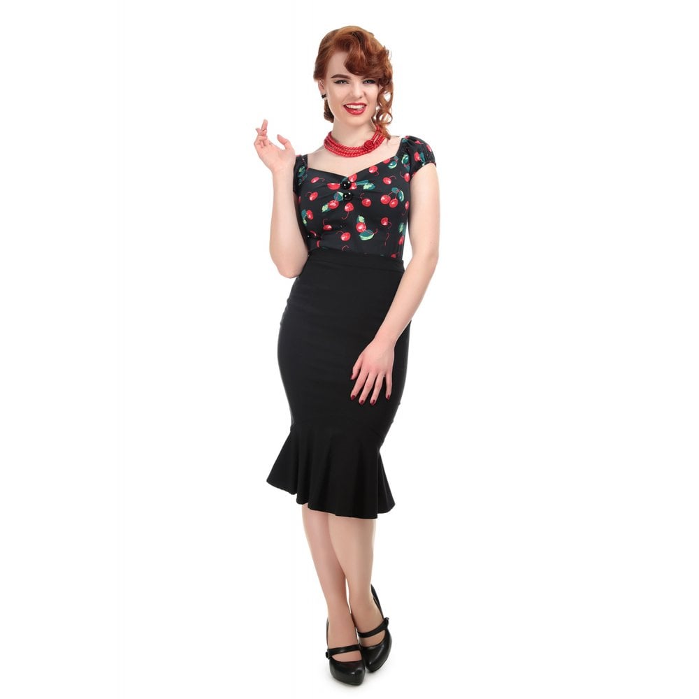 Collectif Winifred Fishtail Skirt Collectif Canada sexy black stretch bengaline pencil skirt retro vintage pinup 40s 50s rockabilly wiggle skirt Canadian Pin-Up Shop Suzie's Bombshell Boutique Port Dover
